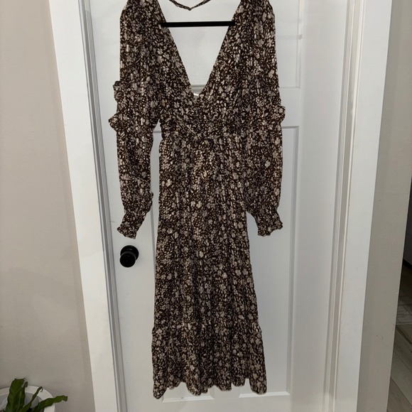 Sabina Musayev Large Legend Dress Brown Floral Ruffle Tiered Midi Boho Read - Picture 5 of 15